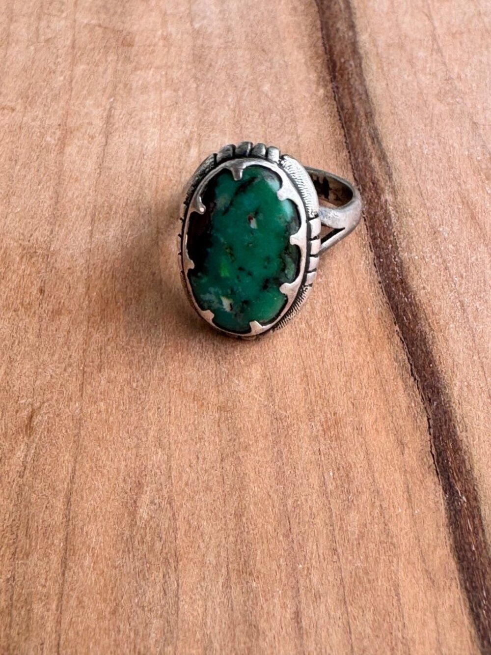 Sterling Silver Green Turquoise Ring Size 7 Oval Nugget Stone Southwest Style - Picture 4 of 13